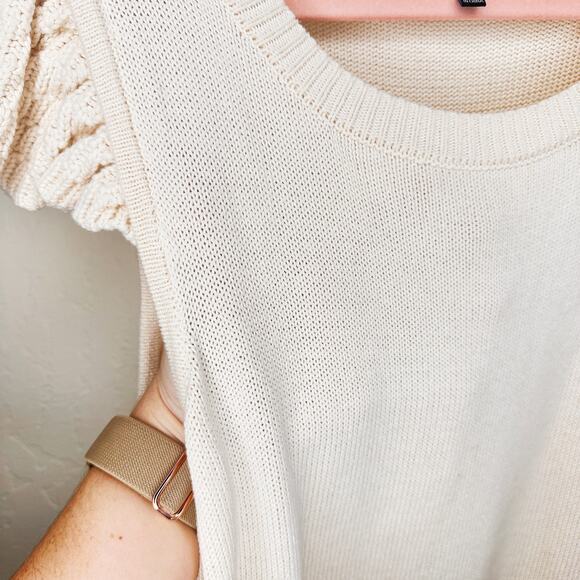 Eloquii Flutter Cap Sleeve Sheer Ivory Cream Knit Sweater Mini Dress 22 or 24 - Picture 11 of 14